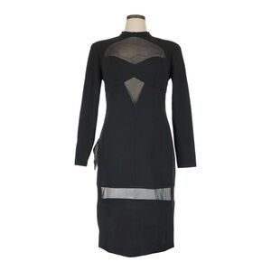 BCBGMAXAZRIA Georgiana Illusion Midi Dress Black Mesh Cutout L/S Bodycon 16 NWT